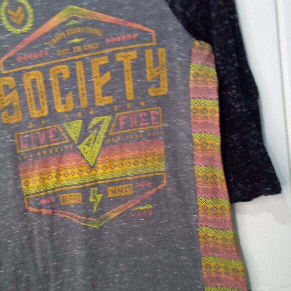 Society Shirt Women S 3/4 Sleeve Live Free Aztec Pattern Colorful - Picture 6 of 13